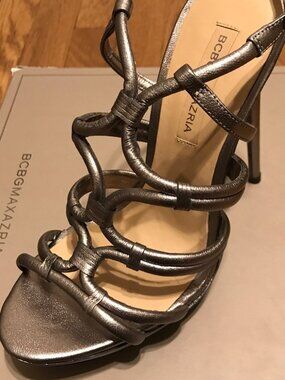 BCBGMaxzaria Mia-Farrow Gray Pewter Metallic Ankle Buckle Stilettos 9 NWT